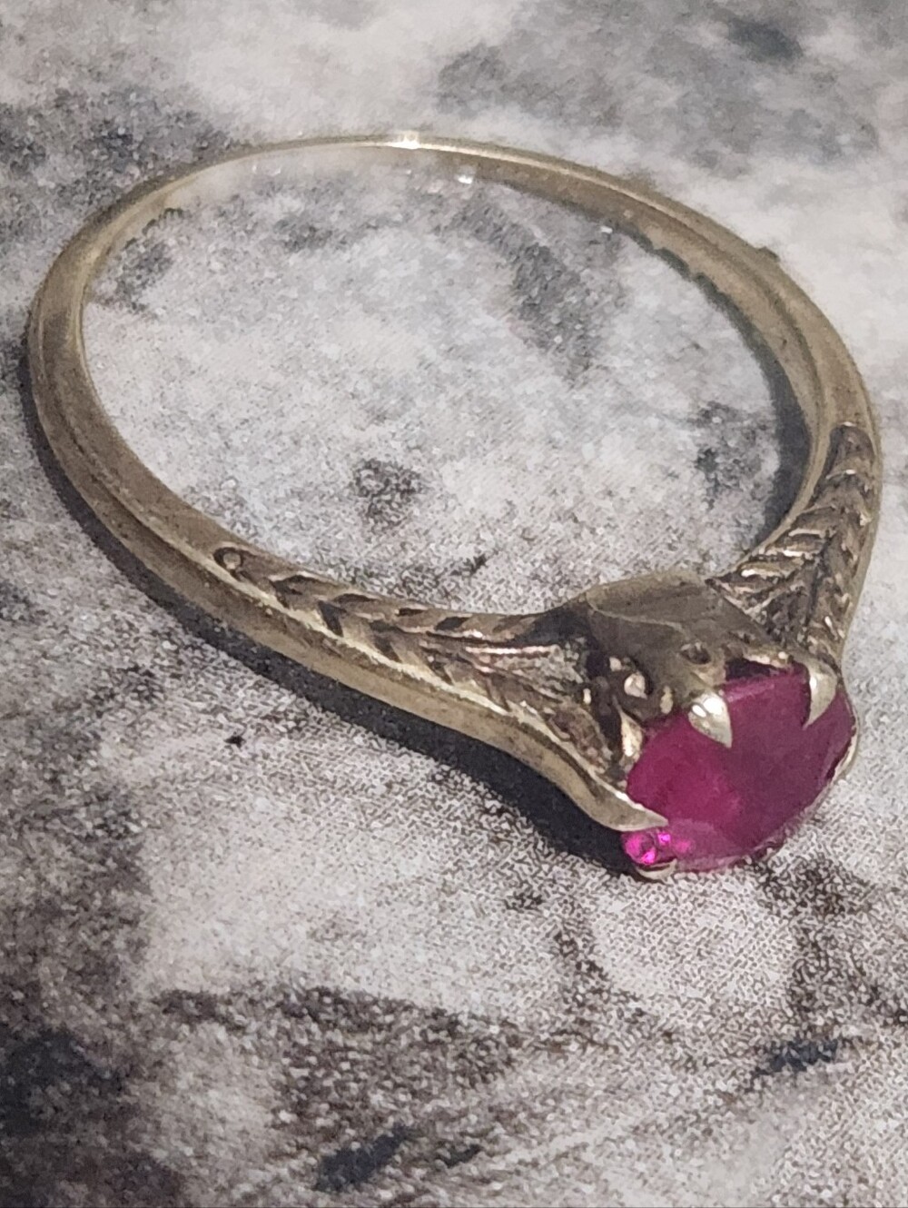Antique 14k Gold Art Deco 6-pronged Lab Ruby Filigree Solitaire Ring